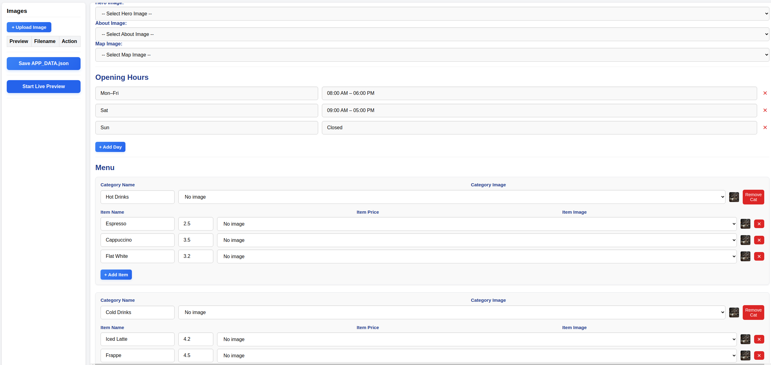 Admin app demo screenshot