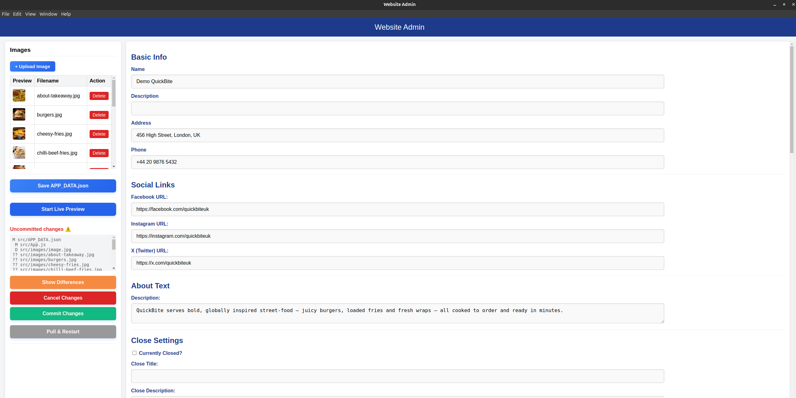Admin app demo screenshot